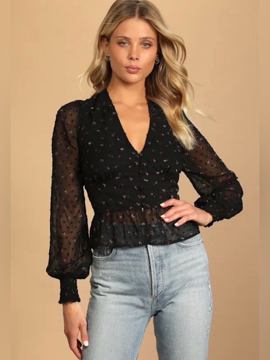 Lulus Tops - Lulus Best Mood Black Floral Print Long Sleeve Button-up Blouse - Size M - NWOT
